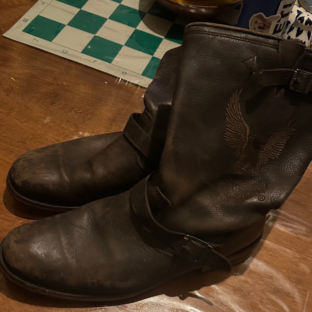 Men's Black Leather biker Boots size 12